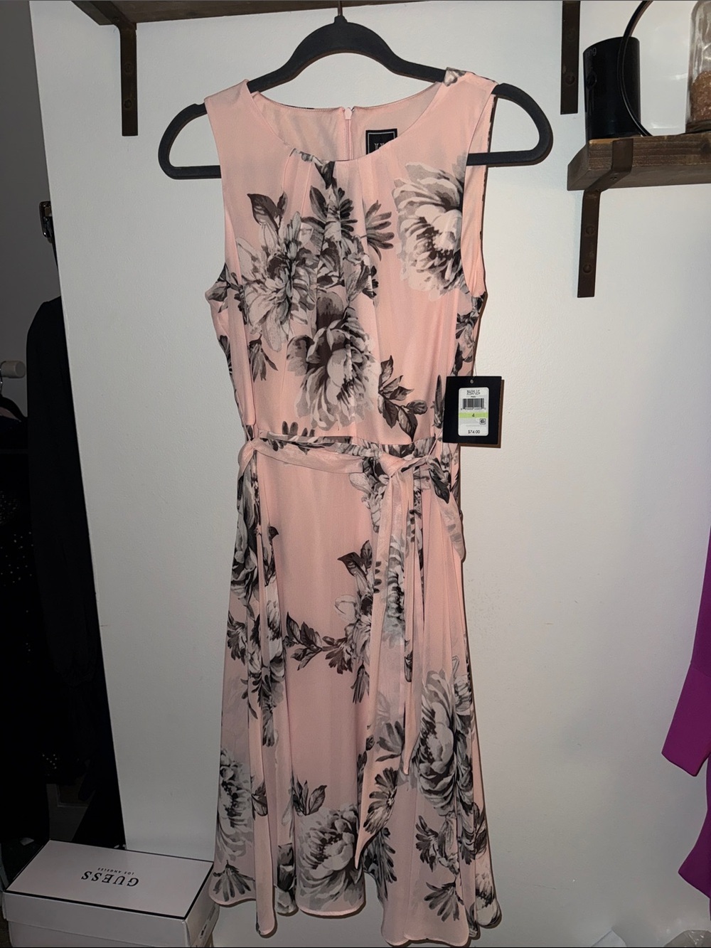 Blush Pink Floral Tie-Waist Midi Dress